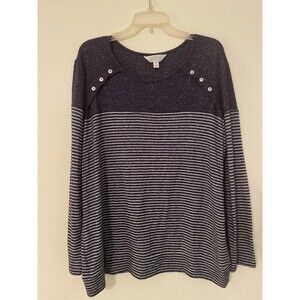 Market & Spruce Blue Striped Knit Pullover Sweater – 100% Cotton Buttons